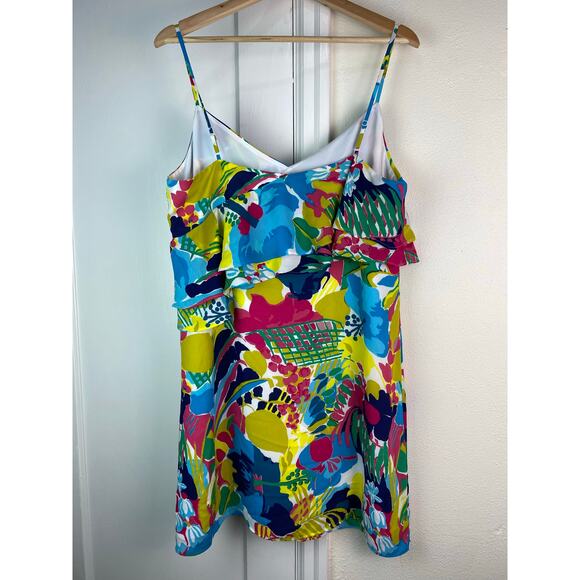 J. Crew Women's Size 14 Abstract Floral Ruffle Top Sleeveless Mini Tank Dress - Picture 4 of 7
